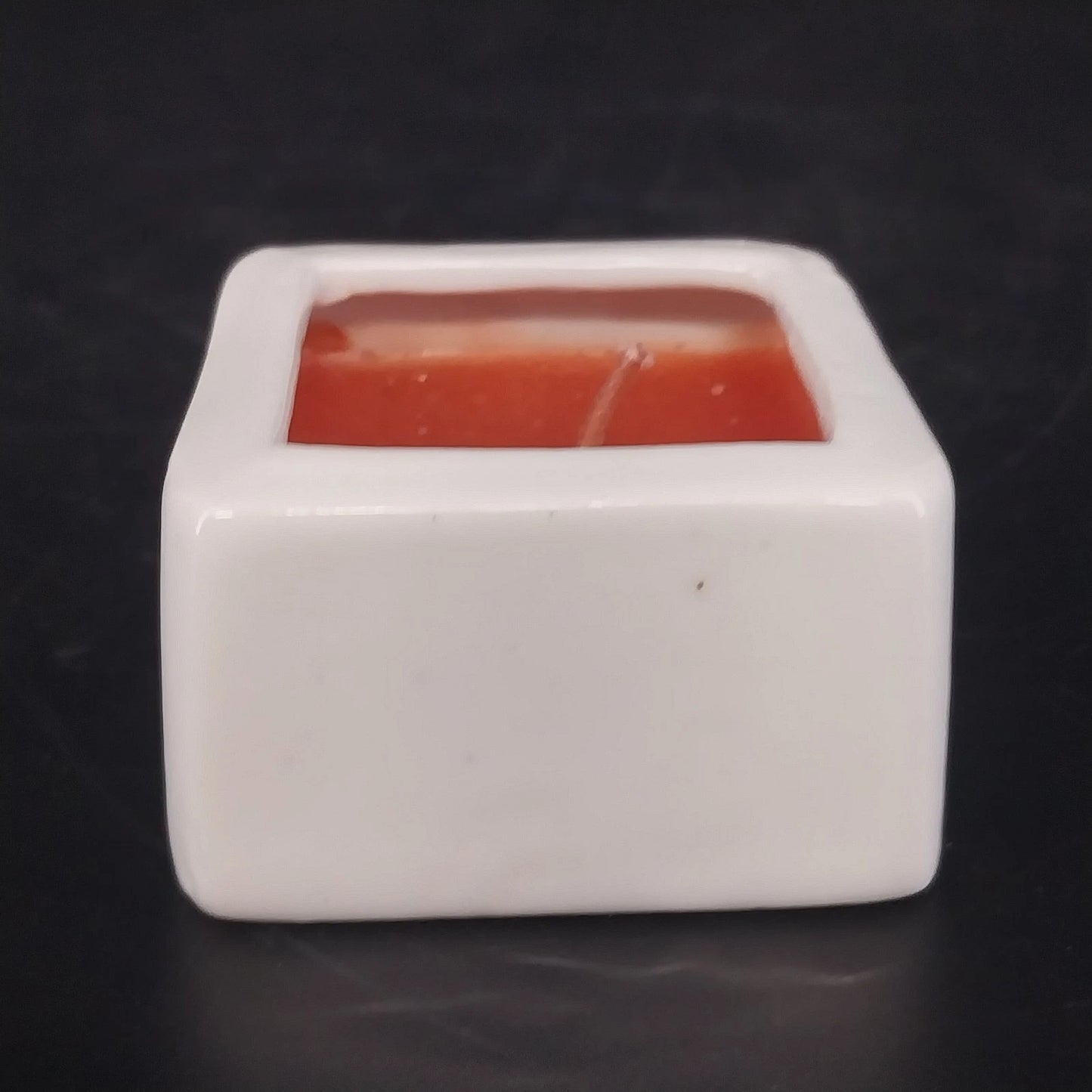 White Ceramic Square Container Candle Red Wax Single Wick Unused Vintage