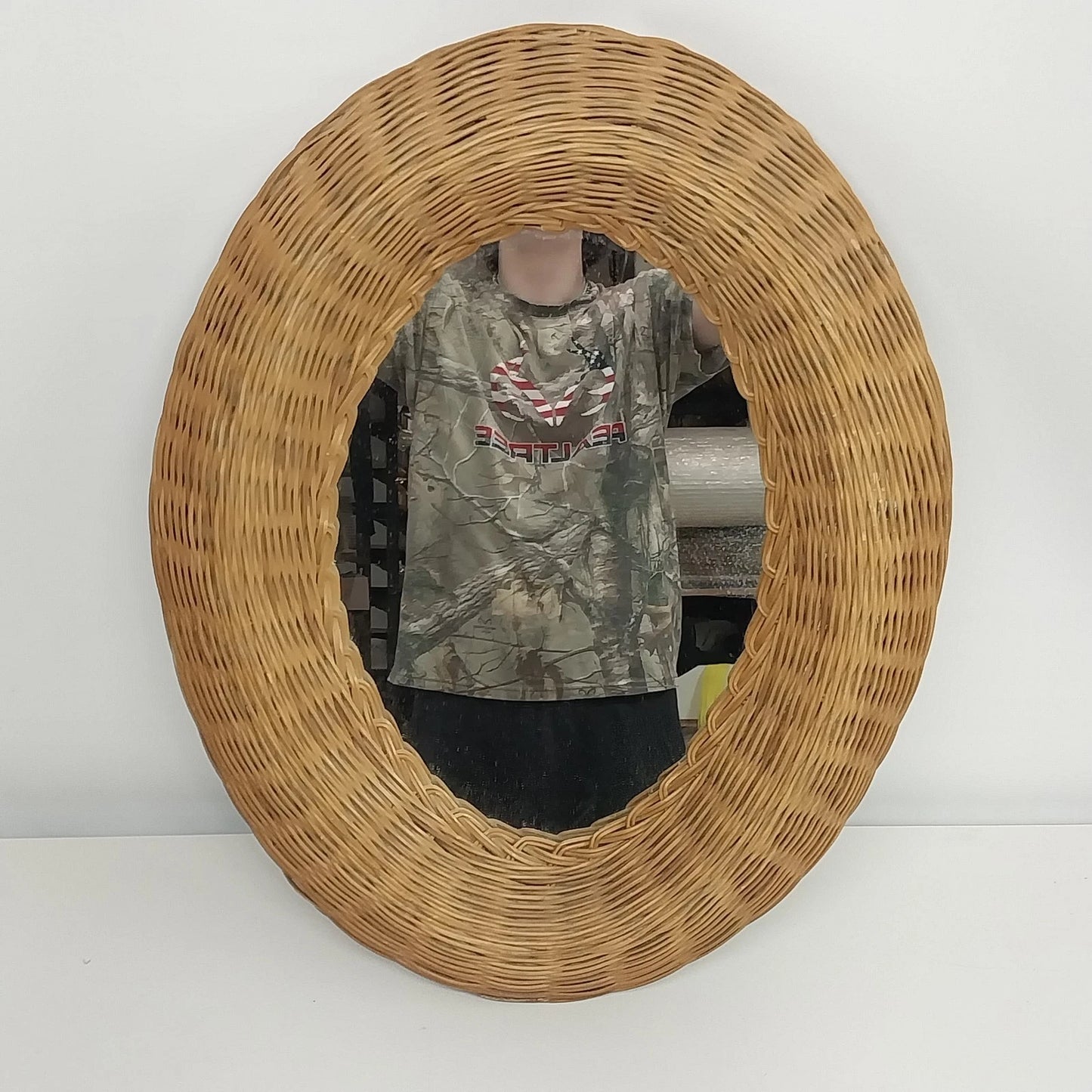 Vintage Wicker Rattan Oval Wall Mirror Boho Coastal Decor 26x21