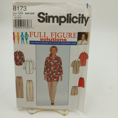 Simplicity 8173 Sewing Pattern Shirt Pants Shorts Full Figure Uncut Size 26W-32W