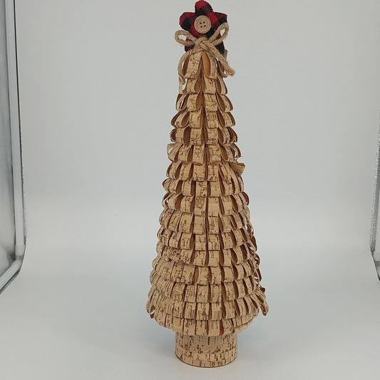 Holiday Home Shaved Cork Loop Tabletop Christmas Tree Star Bow 16.5" Plaid Top
