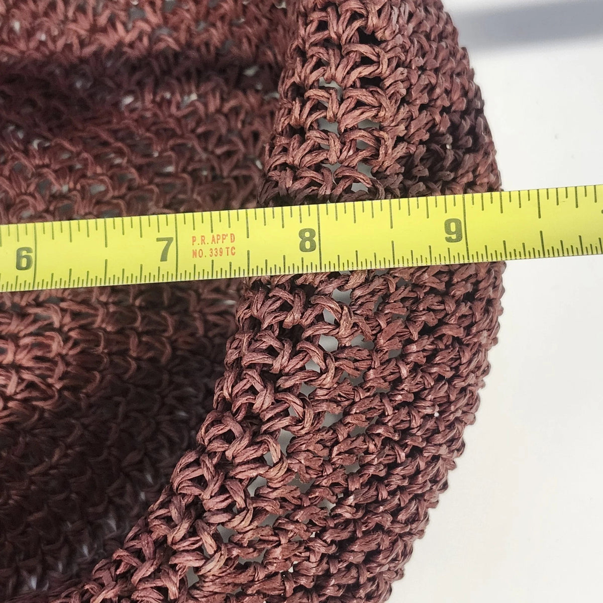 Women's Burgundy Woven Straw Cloche Sun Hat Rolled Brim Open Weave One Size Vtg
