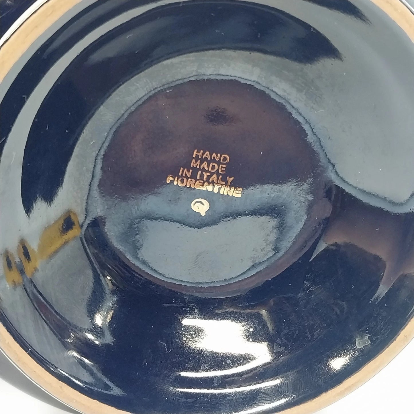 Florentine Italy Footed Pottery Bowl Cobalt Blue Gold Classical 4" Tall x 5.25"d