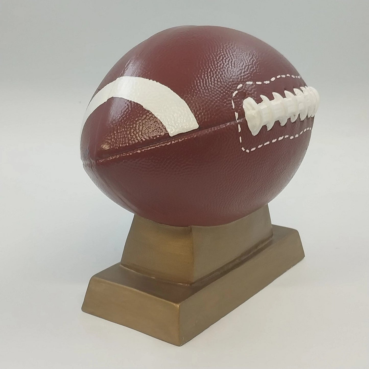Ceramic Football Coin Bank Textured Sport Piggy Bank Brown on Pedestal Base 9.5"