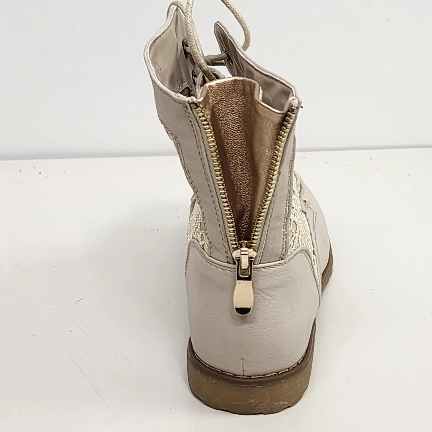 Anna Clayton Ankle Boots Beige Crochet Lace Up Zip Back Women’s 8 with Box