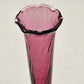 Pilgrim Cranberry Glass Bud Vase 7" Swirled Neck Ruffled Rim Hand Blown