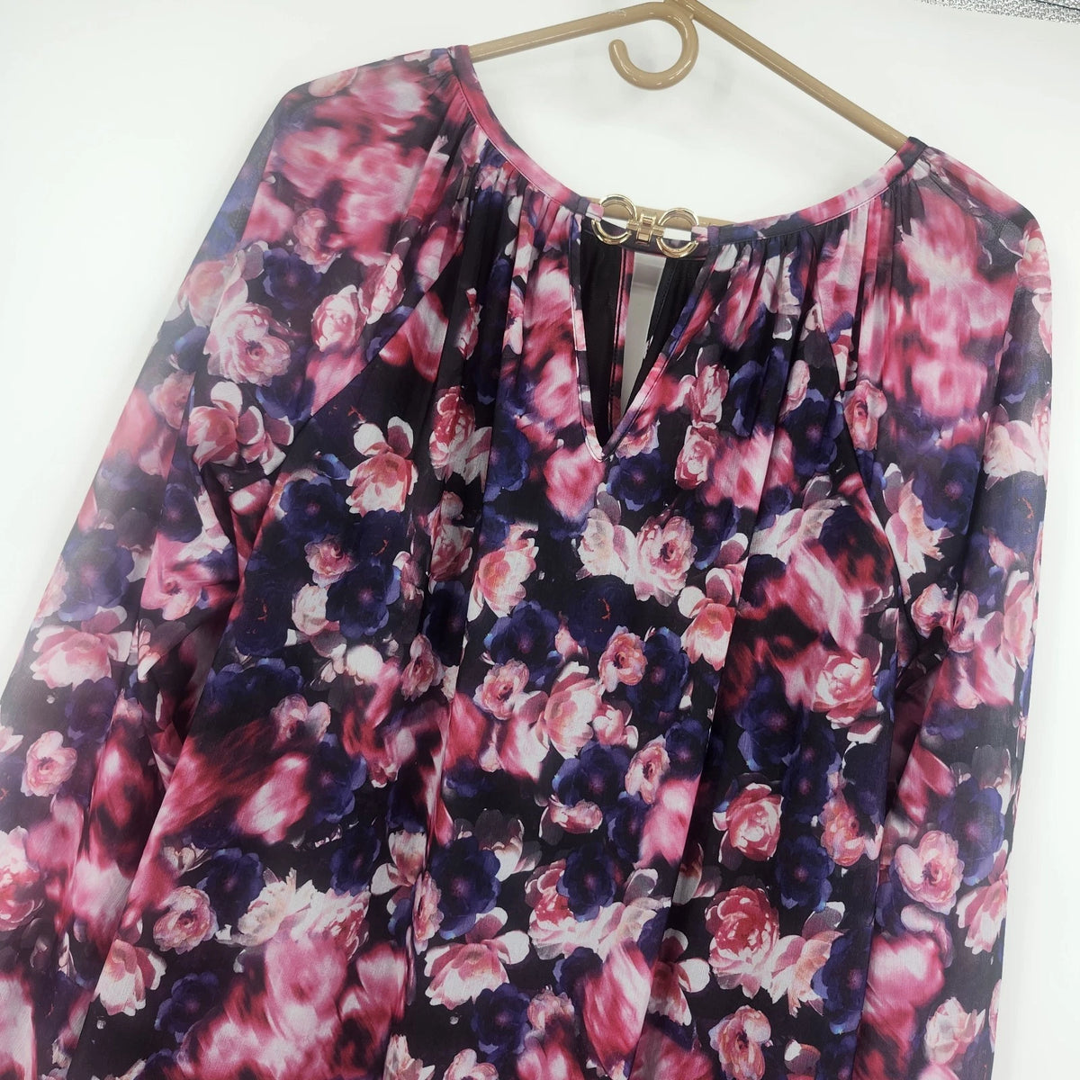 Jennifer Lopez JL Women's 0X Floral Chiffon Blouse Pink Purple Navy Long Sleeve