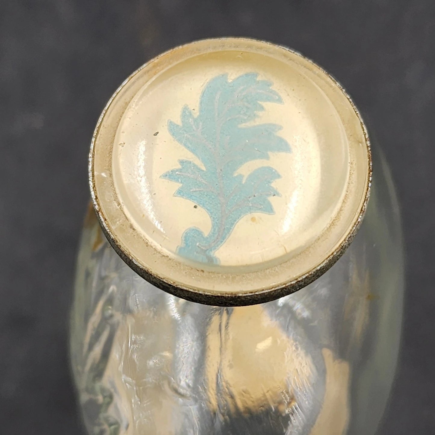 Wrisley Blue Fern Cologne Bottle 4.25 oz Clear Glass Silver Lid Empty 1950 Vtg