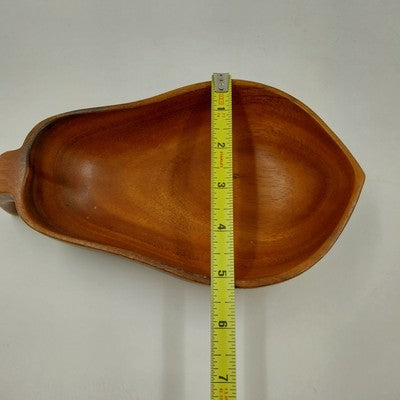 Hand Carved Monkey Pod Pear Shaped Teak Smooth Wood Bowl Philippines 5" x 9"