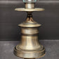 Pewter Bell Shaped Metal Candlestick Holder Clear Glass Hurricane Chimneys 17"