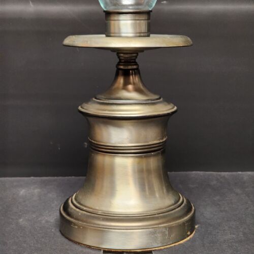 Pewter Bell Shaped Metal Candlestick Holder Clear Glass Hurricane Chimneys 17"