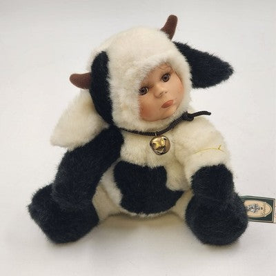 Clarice Cow Geppeddo Cuddle Kid Plush Baby Doll 7.75" Porcelain Pouty Face w Tag