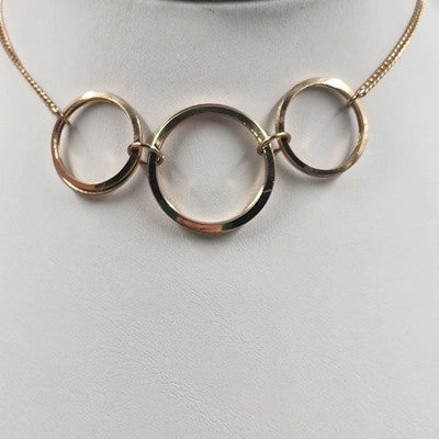 Gold Tone Curb Link Chain w Round Gilded Circle Open Loops Pendant 20" Necklace
