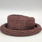 Women's Burgundy Woven Straw Cloche Sun Hat Rolled Brim Open Weave One Size Vtg