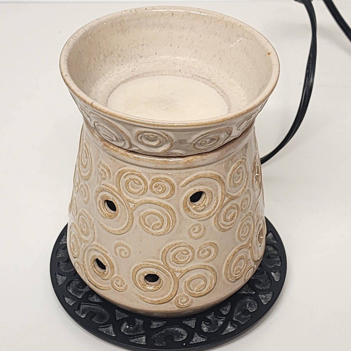 Scentsy Angora Warmer Beige Cream Tan Swirl Pattern Portable Luminaire Lamp 6 in