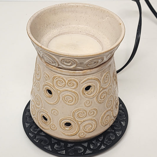 Scentsy Angora Warmer Beige Cream Tan Swirl Pattern Portable Luminaire Lamp 6 in