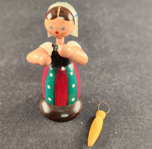 Original Erzgebirge Woman Figurine Carrying an Umbrella Germany Hand Painted