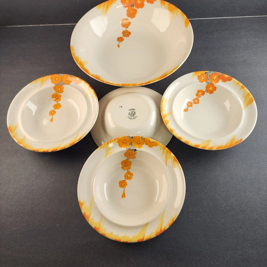 Swinnertons Ironware Pottery Cream Bowl Set 5 Pc England 1930s Vintage