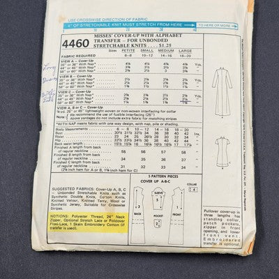 McCall's 4460 Vintage Sewing Pattern Cut Complete Misses Cover-Up Medium