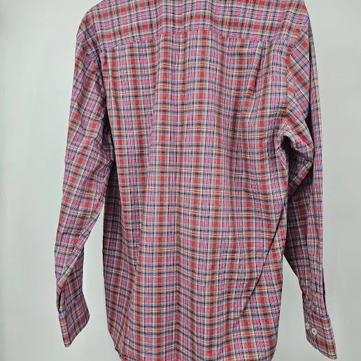Alan Flusser Mens Multicolor Plaid Button-Up Shirt Size Medium 100% Cotton China