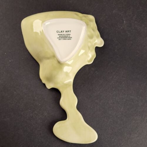 Clay Art Brand Wine Glass Shape Snack Nut Dish Painted Wine and Grapes Spoonrest