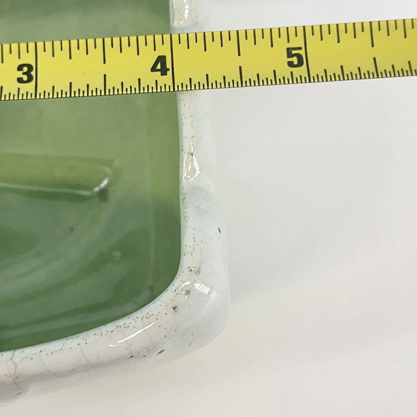 Majolica Rectangular Planter Green & Cream Embossed Leaf Design Two Tone 6.5"