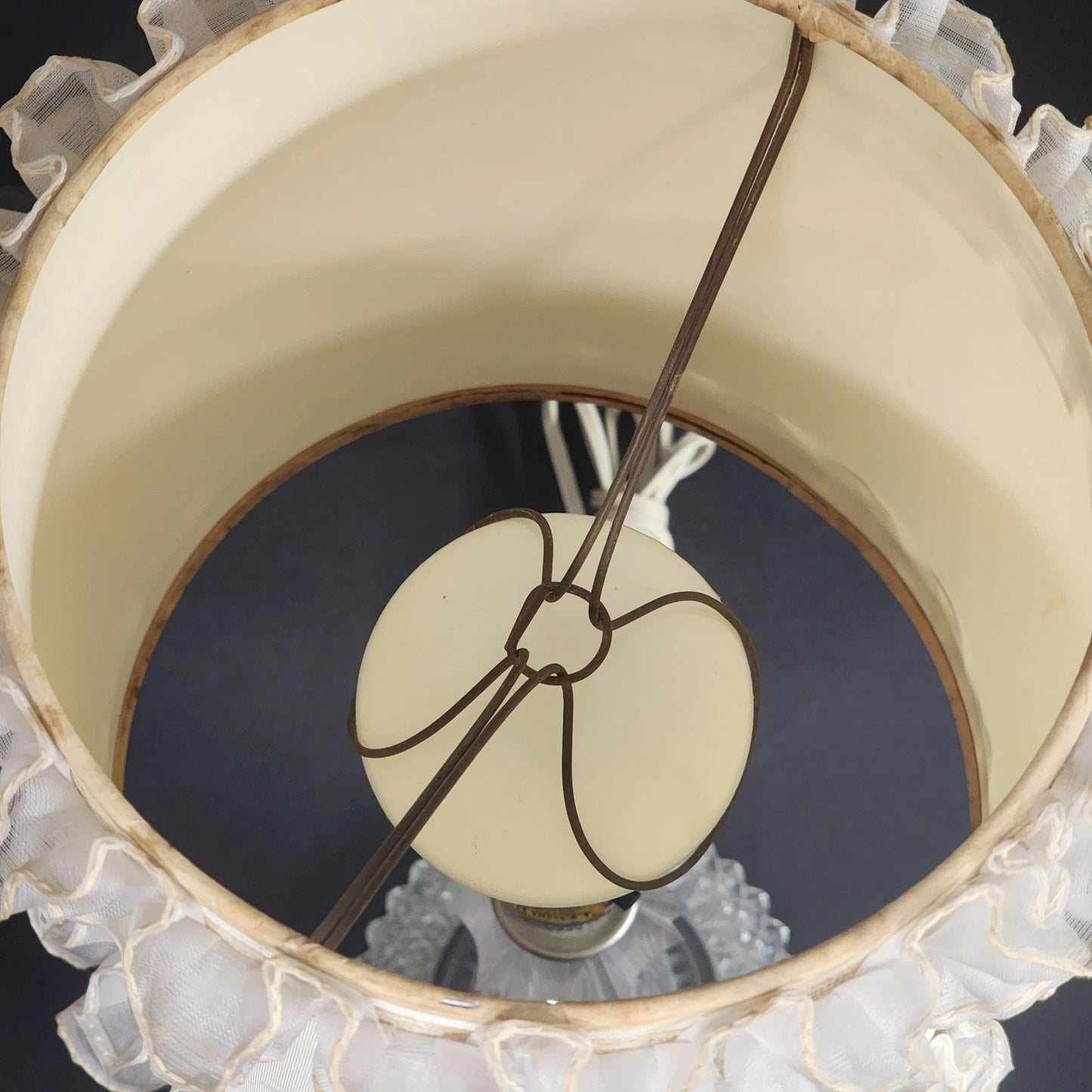 Clear Crystal Glass Table Lamp 12" Acrylic Boudoir Light White Ruffled Shade