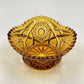LE Smith Amber Glass Candy Nut Dish 6" Starburst Pattern Sawtooth Rim