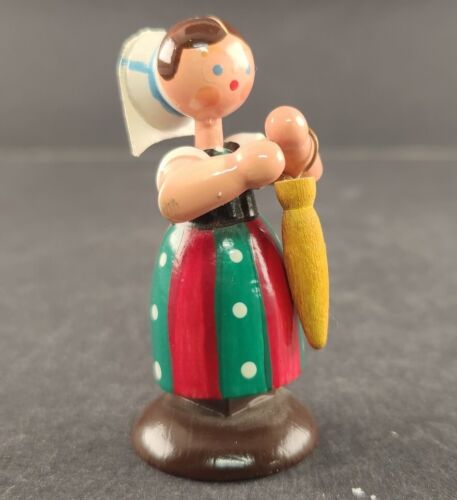 Original Erzgebirge Woman Figurine Carrying an Umbrella Germany Hand Painted