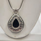 Silver Tone Reversible Teardrop Carnelian Black Pendant Snake Chain Damask Edge