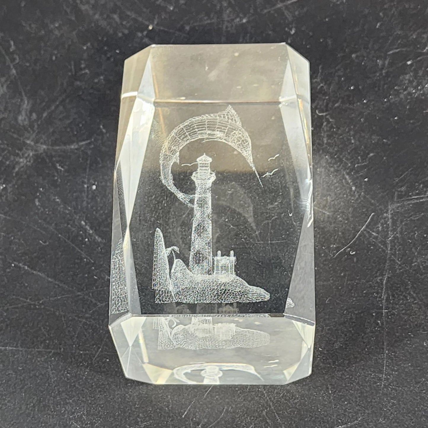 3D Laser Etched Crystal Paperweight Lighthouse Leaping Marlin