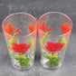 2 Stemmed Red Rose Tumbler Glasses w Green and Yellow Leaves 8 oz Vintage Rare