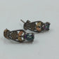 Black Hills Gold Mystic Topaz 12K Leaf Vine Sterling Silver Post Earrings