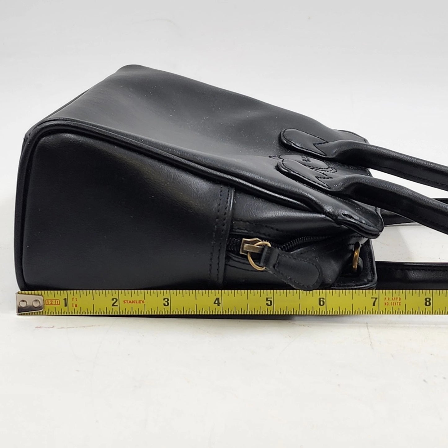 Liz Claiborne Black Faux Leather Satchel Handbag Classic Top Handle Purse Vtg