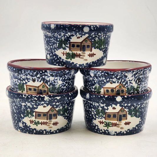 5 Cook's Bazaar Ceramic Ramekins Snack Dishes Holly Mountain Lodge Sponged Paint