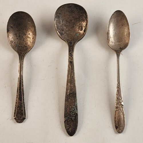 3 Baby Spoons Silver-Plate Oneida Community Different Patterns Inc White Orchid