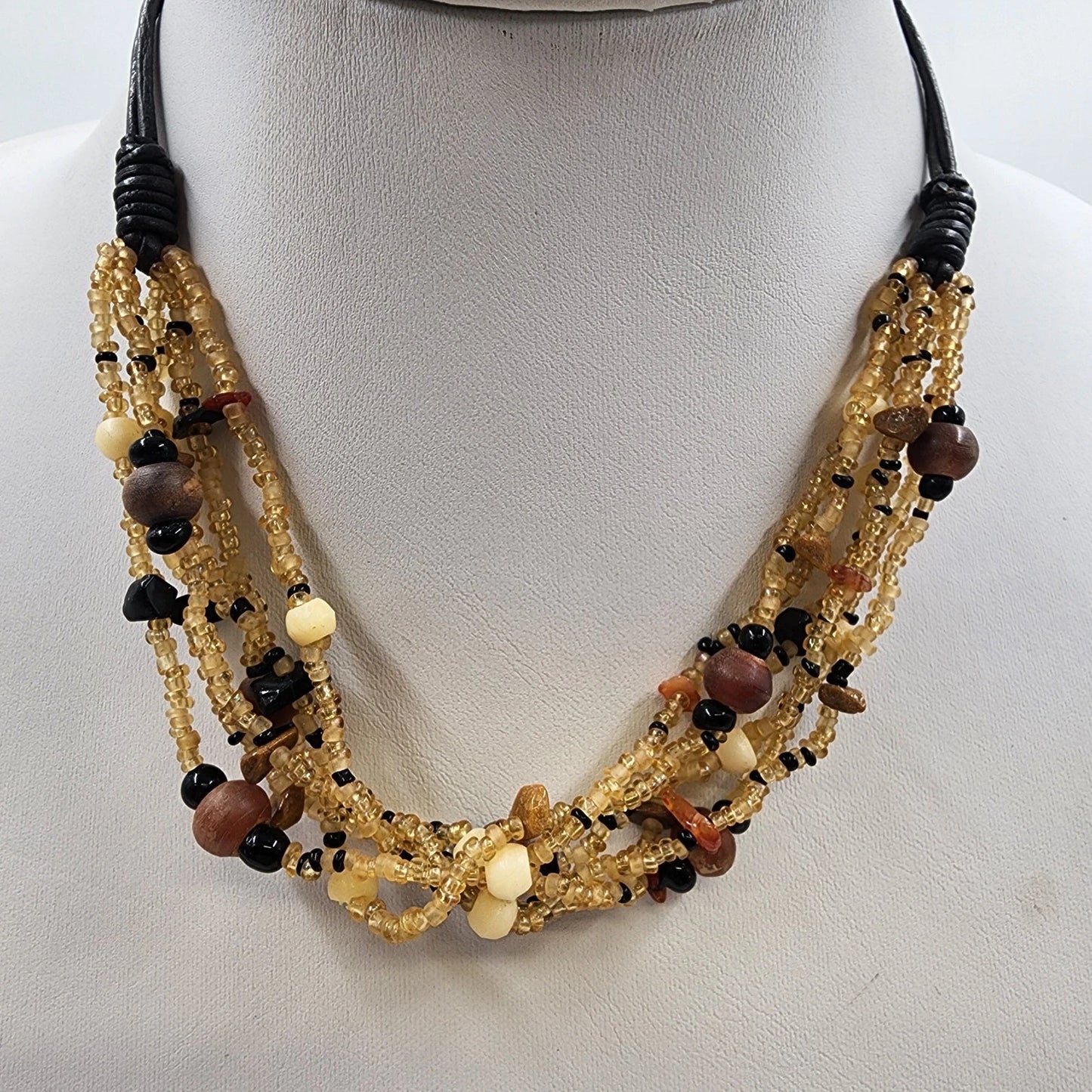 Lot of 3 Beaded & Cord Necklaces Jewelry Multicolor Sun Pendant Brown Tones Boho