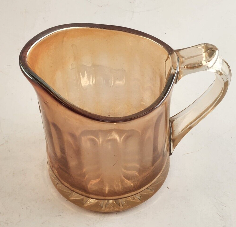 Pitcher Iridescent Amber Cream Marigold Ribbed Jug With Handle Vintage