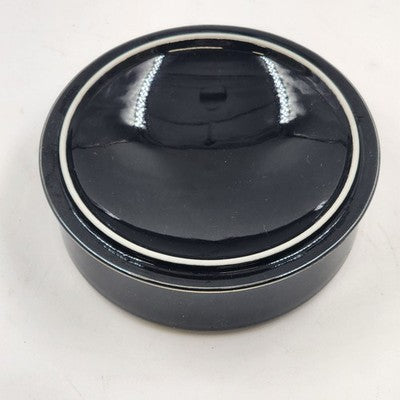 Japan Ceramic Trinket Pot Box 6" Black Gold Gilt Bird & Flowers Ring Box