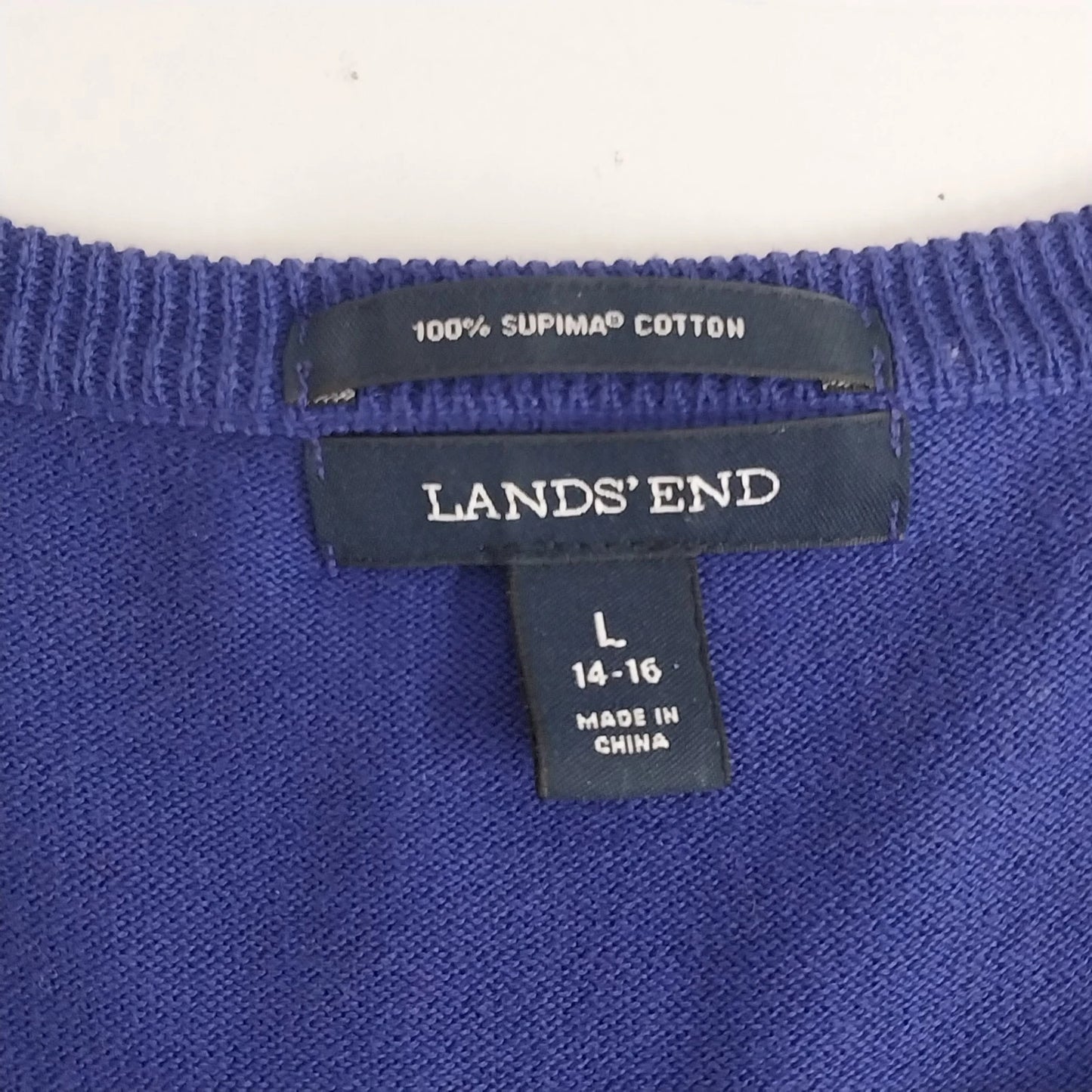 Lands' End Supima Cotton Cardigan Sweater Women Large 14-16 Blue Striped Button