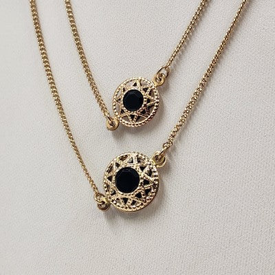 Avon Gold Tone Double Strand 15" Necklace with Black Onyx & Gold Tone Accents