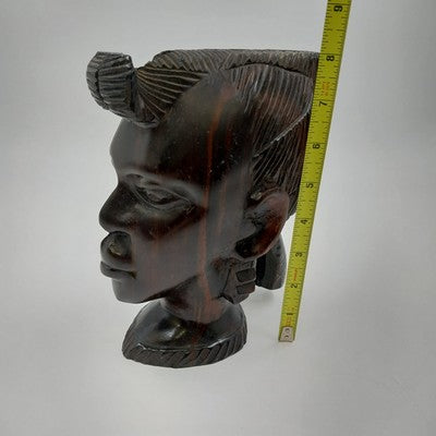 Tribal Art Sculpture Head Bust 8"x5" African Hand Carved Ebony Ironwood VTG