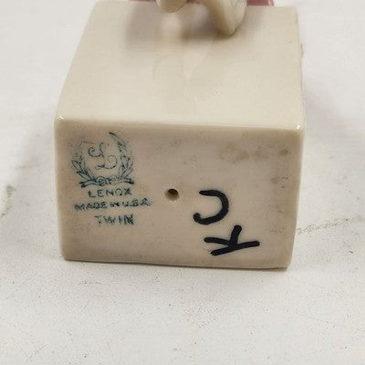 Rare Lenox Girl Twin Figurine – Vintage 4" Sitting Girl in Pink Dress with White Bows