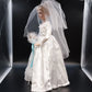 Porcelain Bride Doll 20" Blonde Blue Eyes Wedding Gown Veil Pearl Necklace Vtg