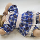 Porcelain Girl Doll Blonde Braids Glasses Blue Plaid Dress 14" Reclining Pose
