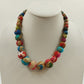 Plunder Gold Tone Chain Fabric Covered Beaded Multicolor Necklace & Earring Set