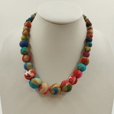 Plunder Gold Tone Chain Fabric Covered Beaded Multicolor Necklace & Earring Set