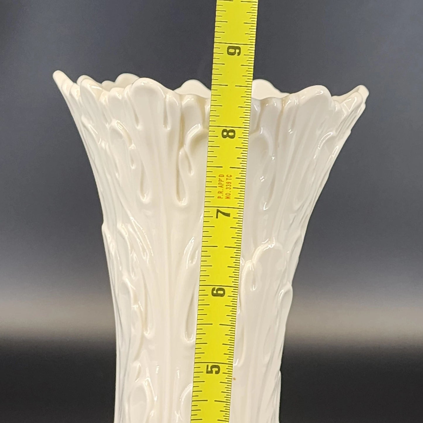 Lenox Woodland Vase White Porcelain Embossed Leaf Design 8.5" Ruffled Edge USA