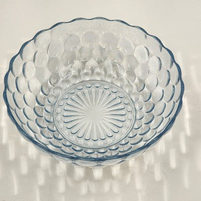 Vintage Anchor Hocking Sapphire Blue Bubble Glass Serving Bowl – 8" Round Clear-Shaded Crystal – Mid-Century Textured Decorative Dish