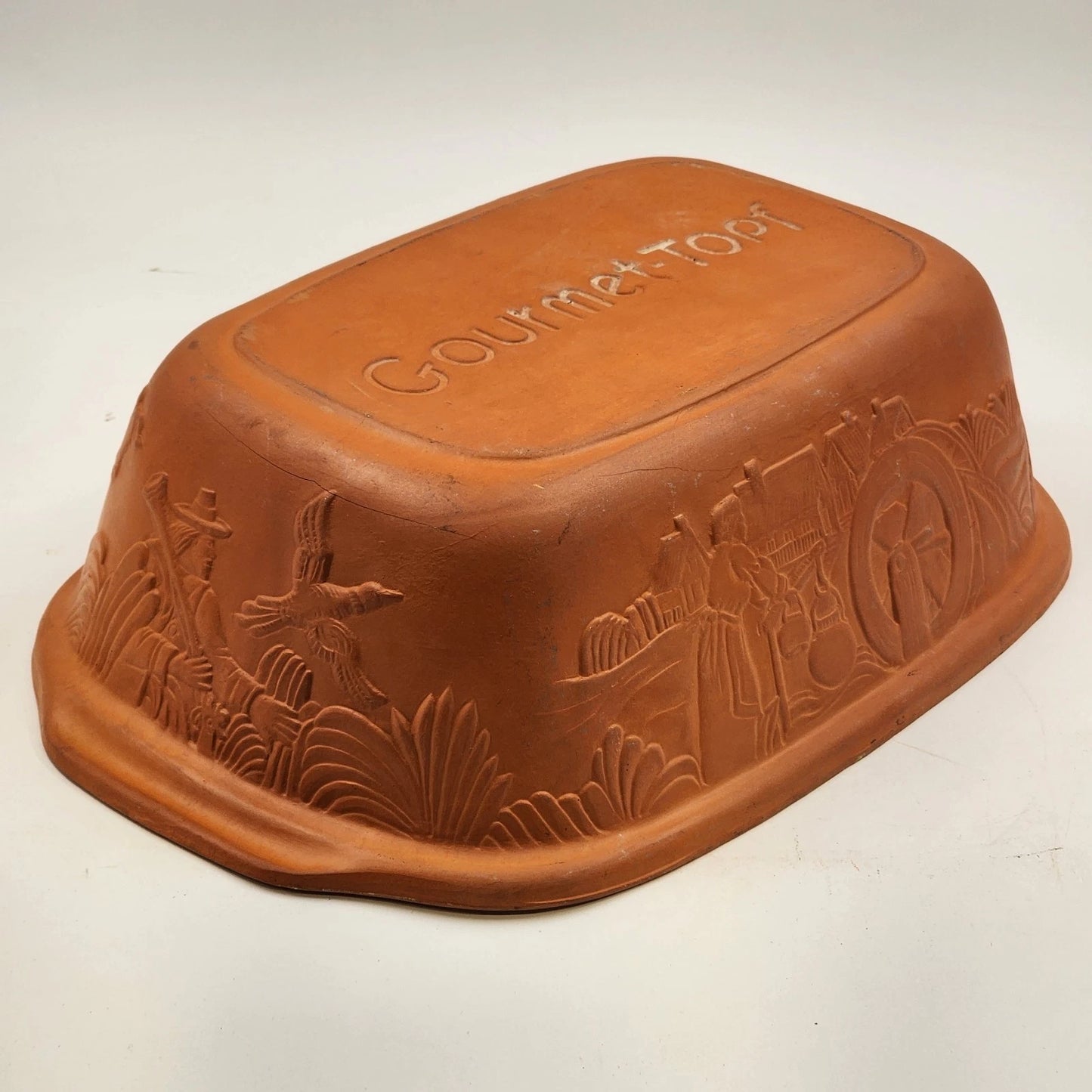 Gourmet Topf Terra Cotta Clay Roaster XL Dutch Oven Baker 15"x10" USA 1979 Vtg