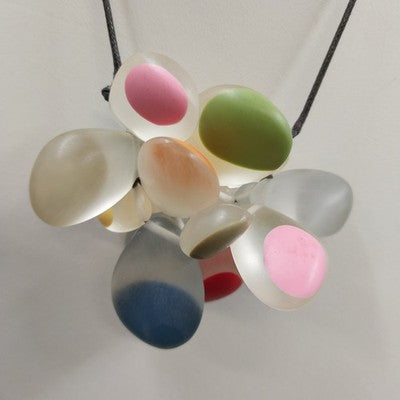 Sylca Signed Acrylic Cluster Bead Pendant Necklace Adjustable Cord Art To Wear
